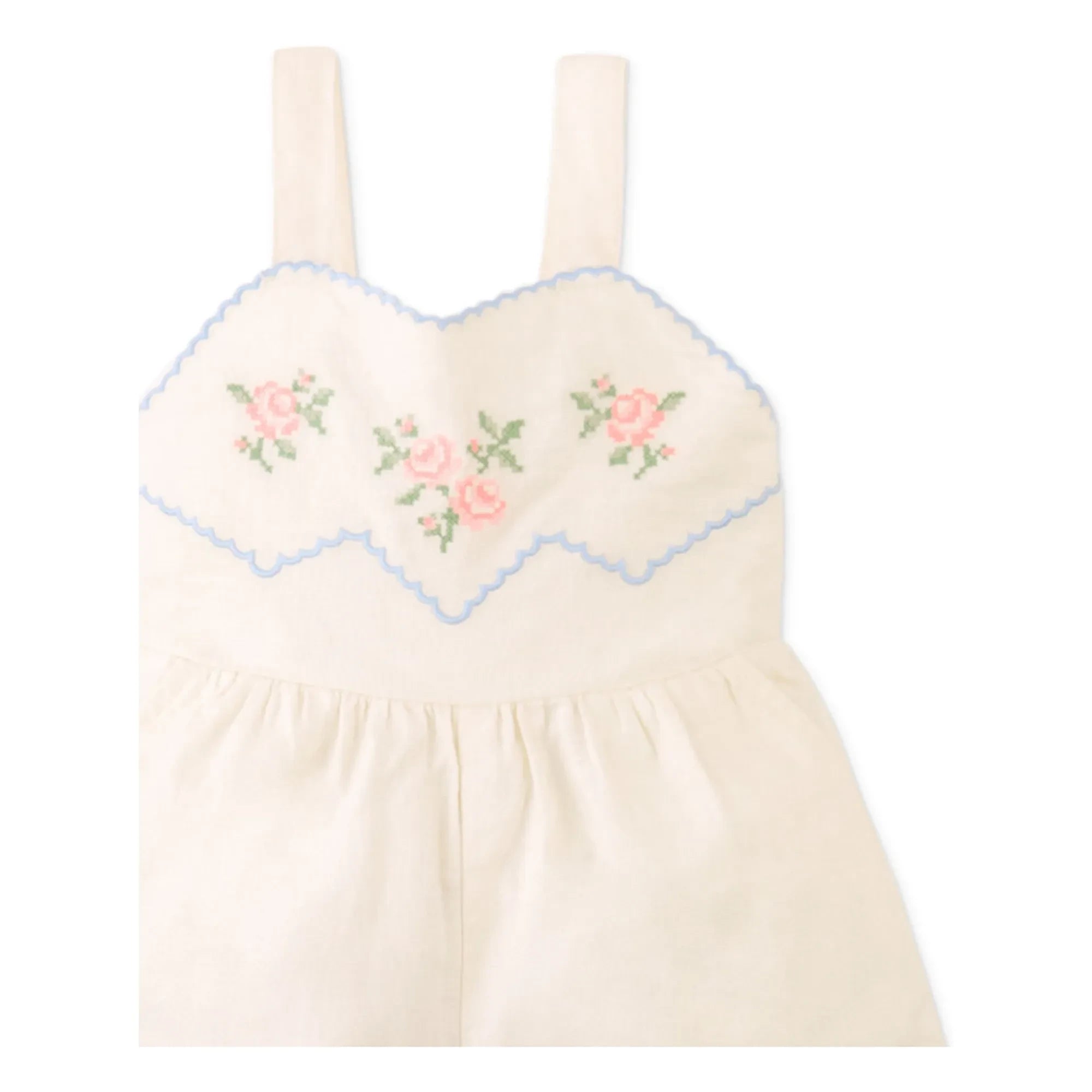 Gingersnaps - Linen Embroidered Genny Romper | Ecru