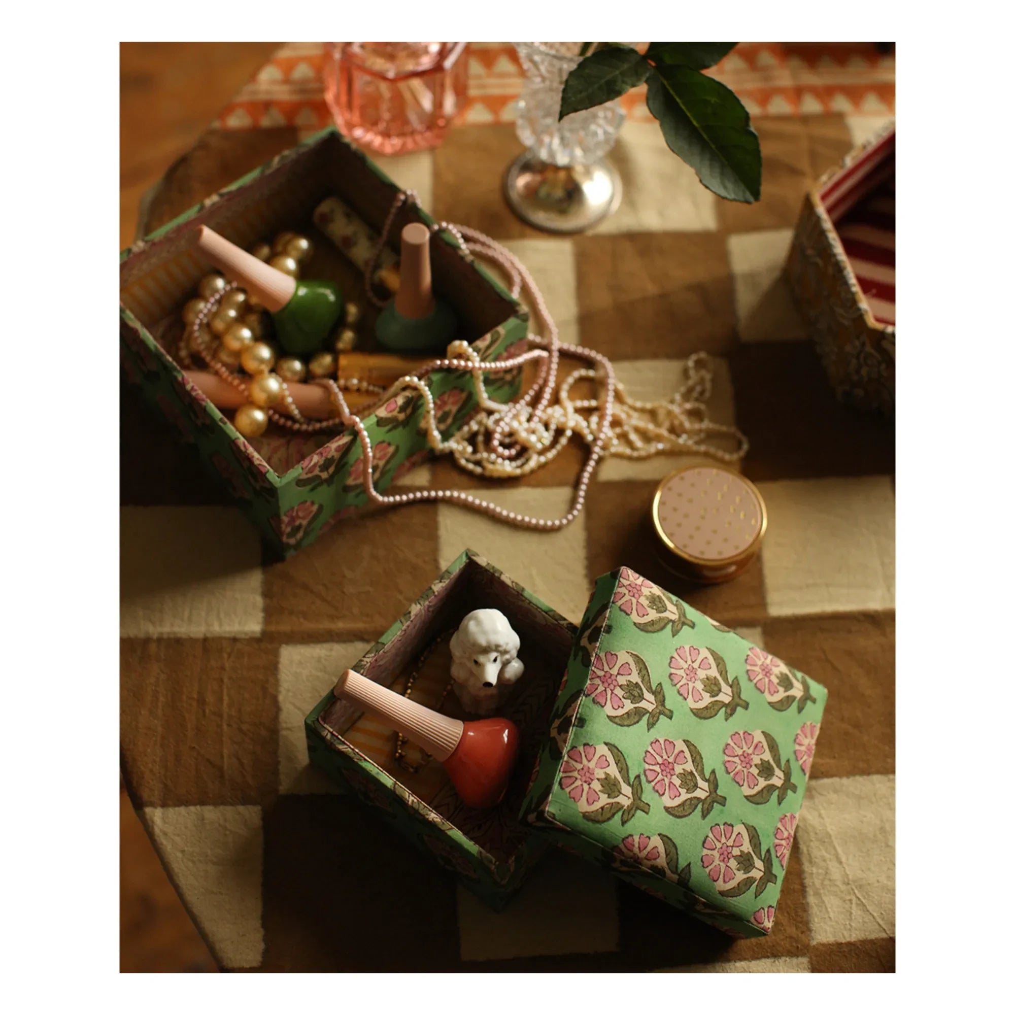 Doing Goods - Emma Wood and Cotton Square Boxes - Set of 2 | Green