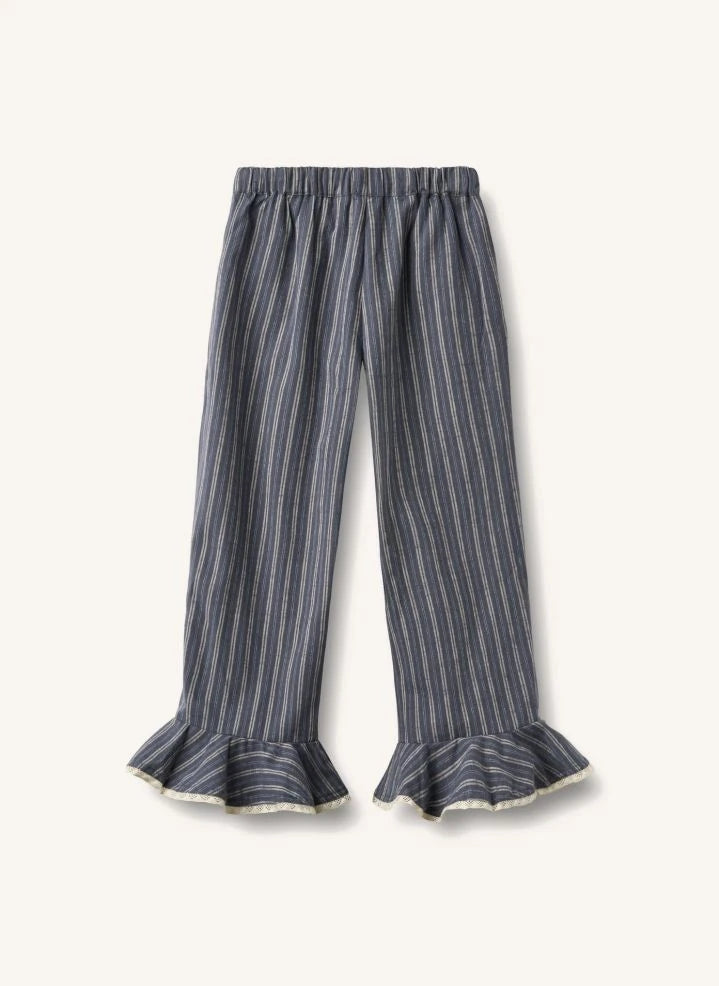 Wheat - Striped organic cotton pajamas | Grey Blue