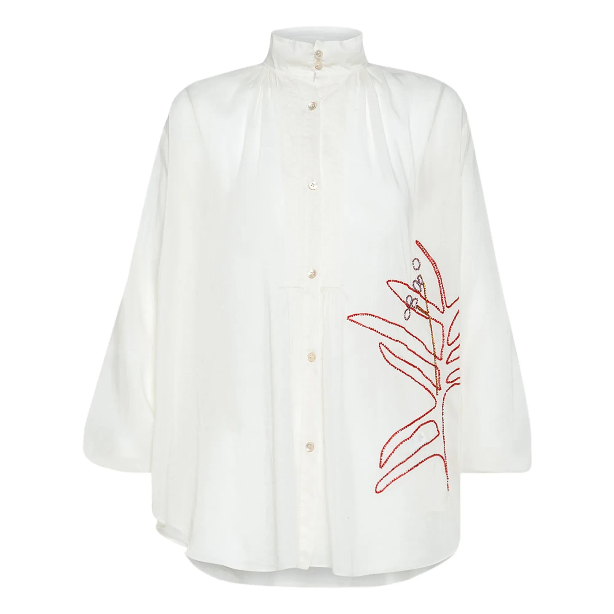 Forte Forte - Bohemian Style Cotton and Silk Voile Embroidered Blouse | White