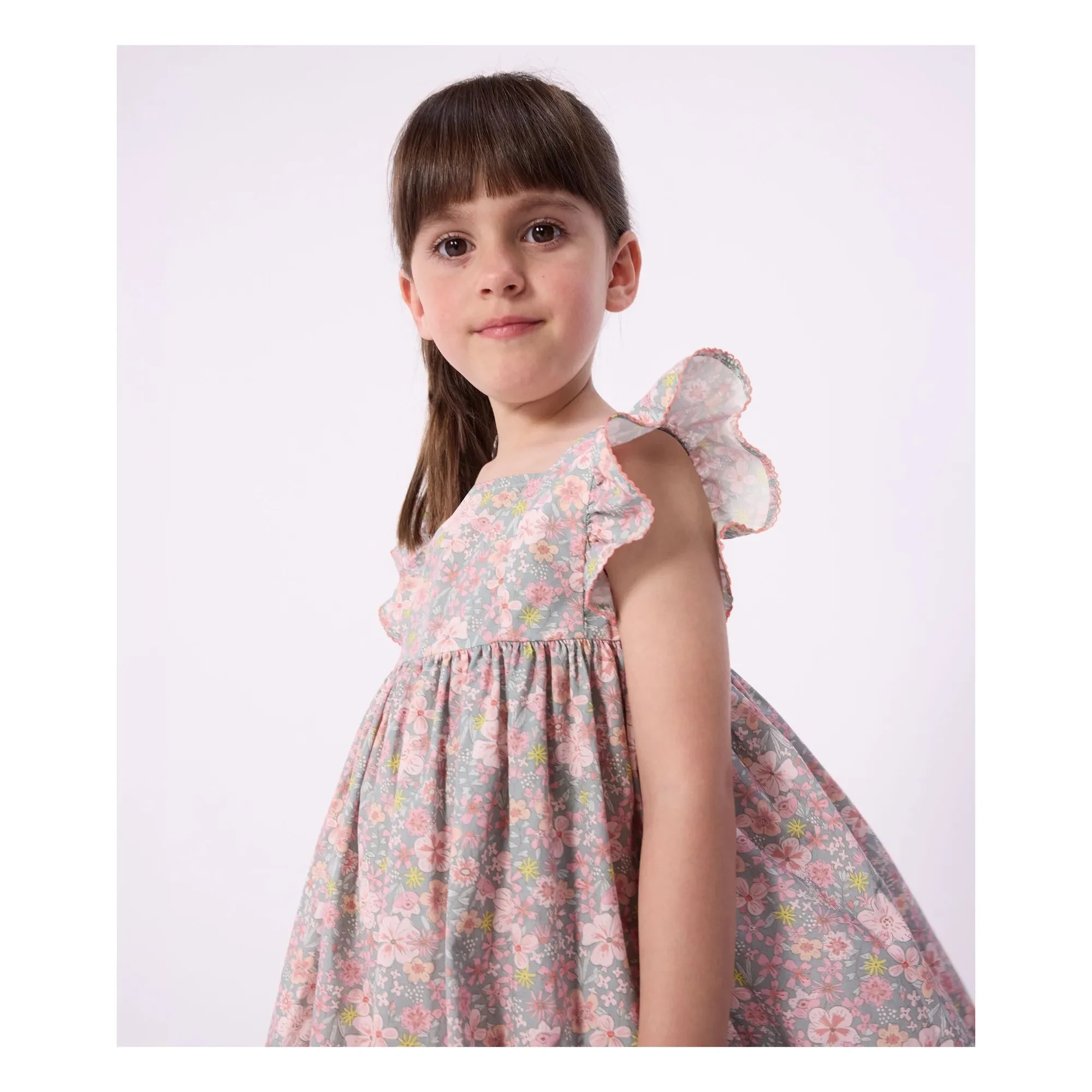 Petit Bateau - Organic Cotton Poplin Floral Sleeveless Dress | Gray Blue