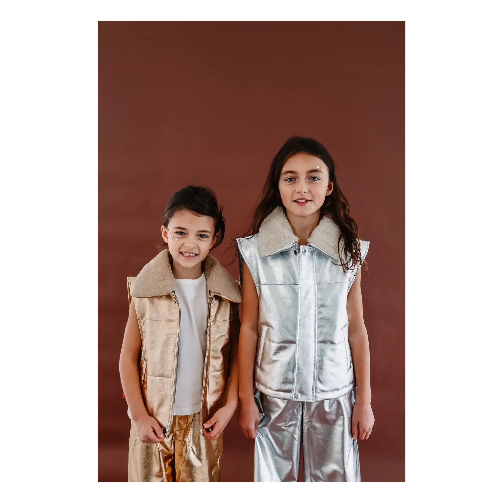 Fille Garçon - Metallic Sherpa Collar Sleeveless Jacket | Silver
