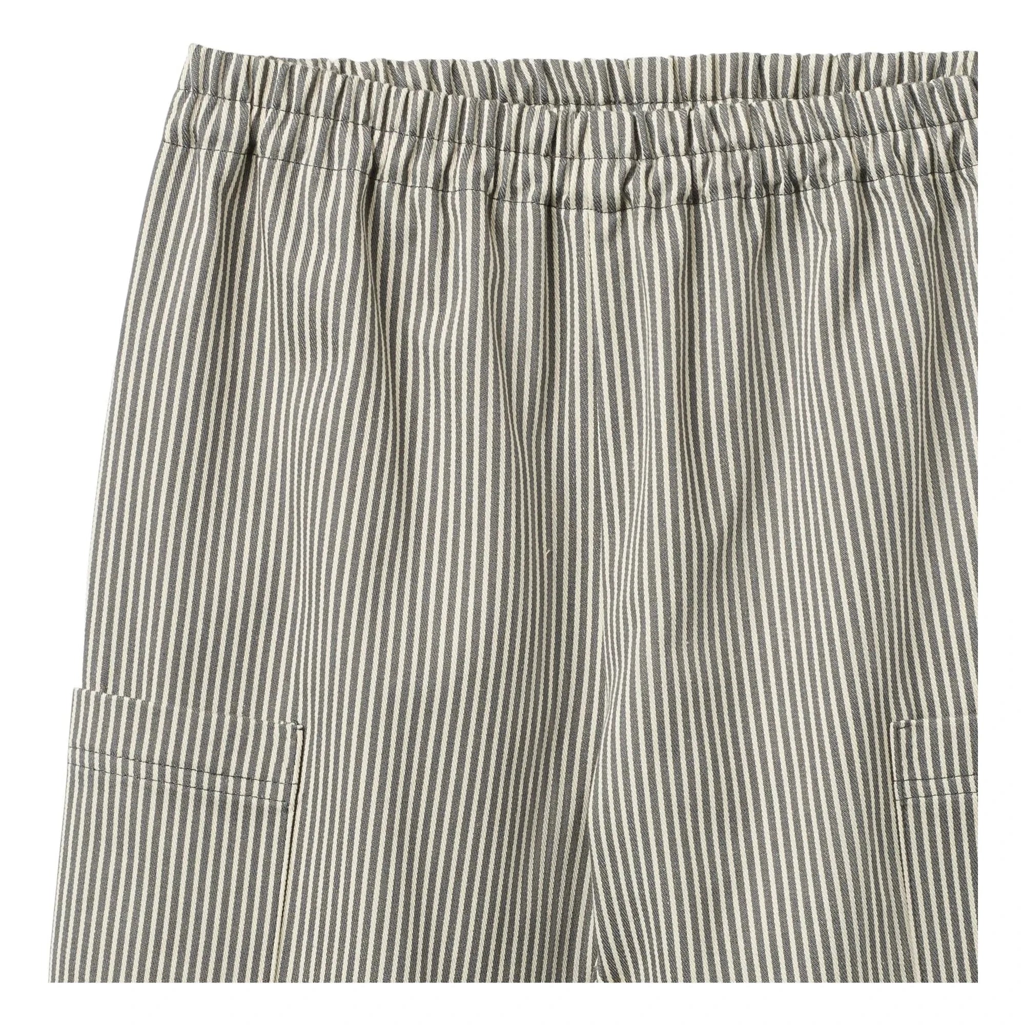 Wheat - Kalloa Striped Organic Cotton Trousers | Gray