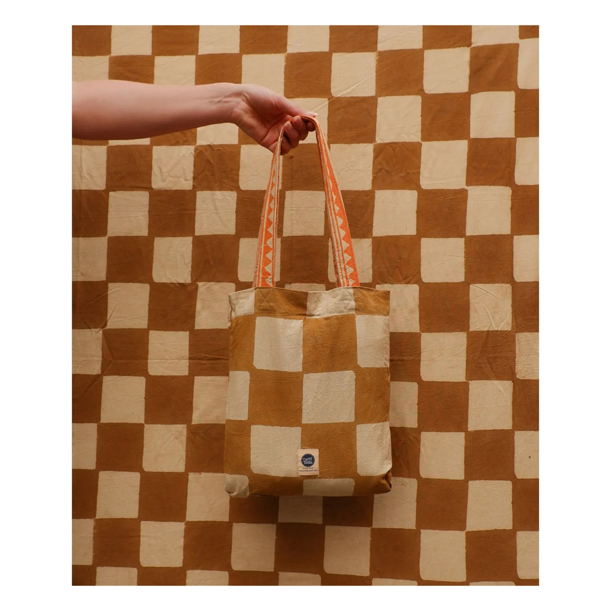 Doing Goods - Checkmate Printed Cotton Tote Bag | Mustard