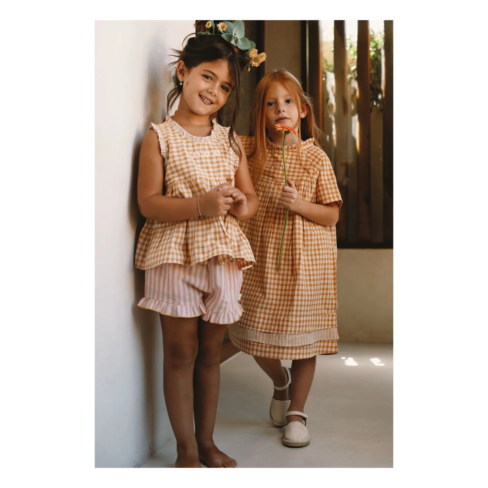 Lilinoa - Embroidered Checked Top Esther | Caramel