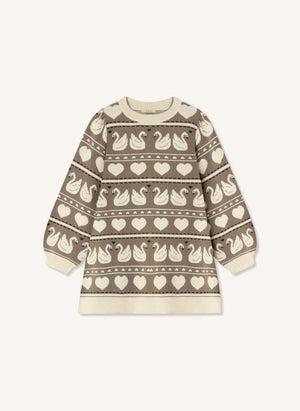Fliink - Cute Swan Knit Dress, Organic Cotton | Ecru
