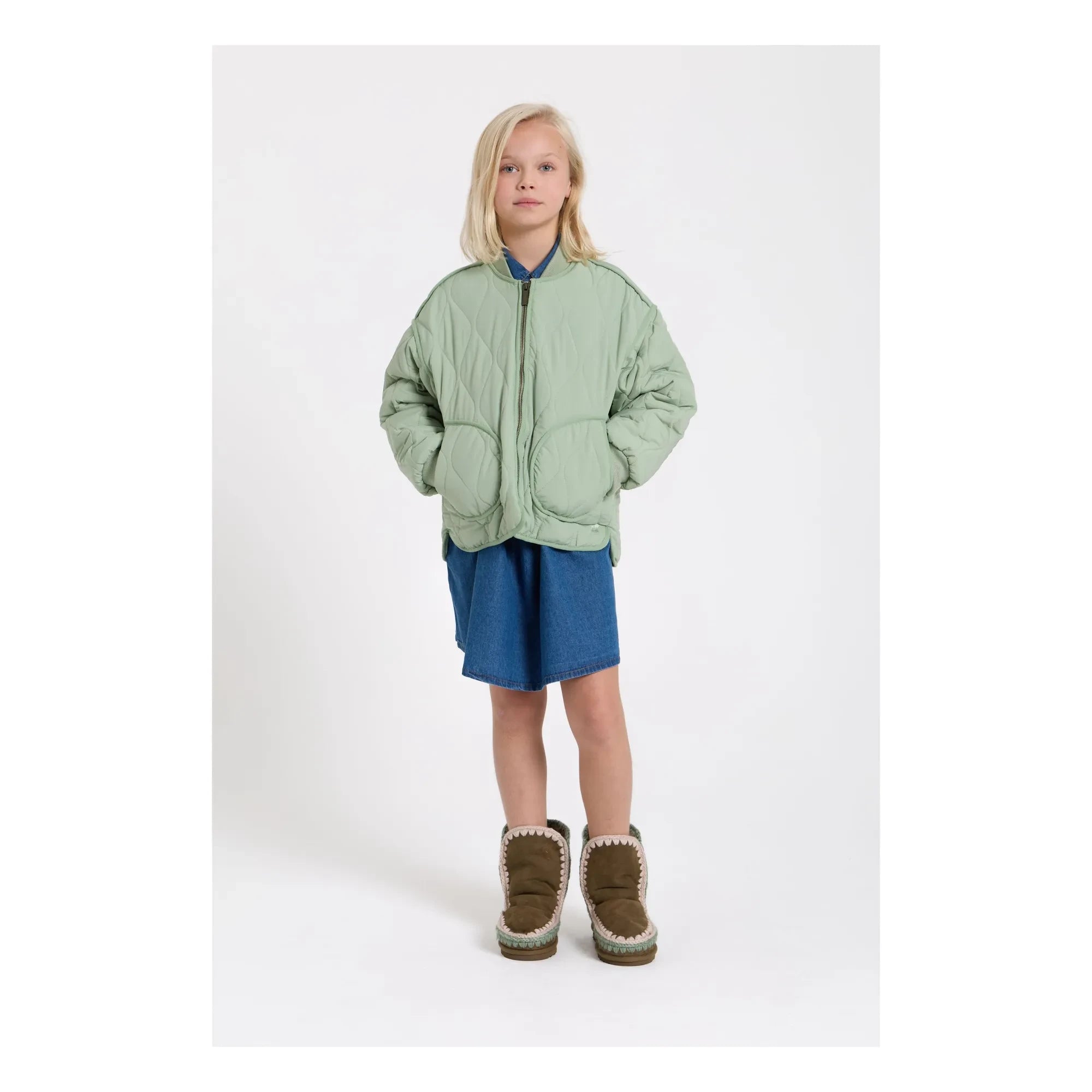 Hundred Pieces - Crumpled Quilted Bomber Jacket | Sage
