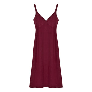 the new society - Bulbine Linen Dress | Dark red