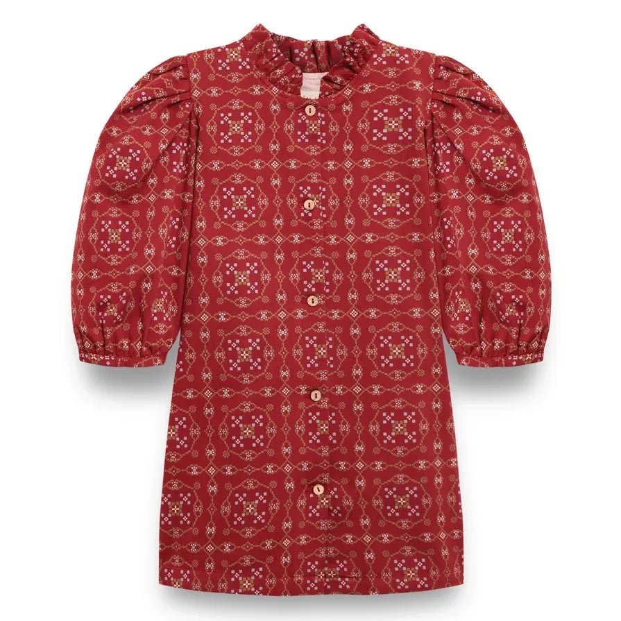 birinit - Ribera Organik Pamuklu 3/4 Kol Elbise | Bordo