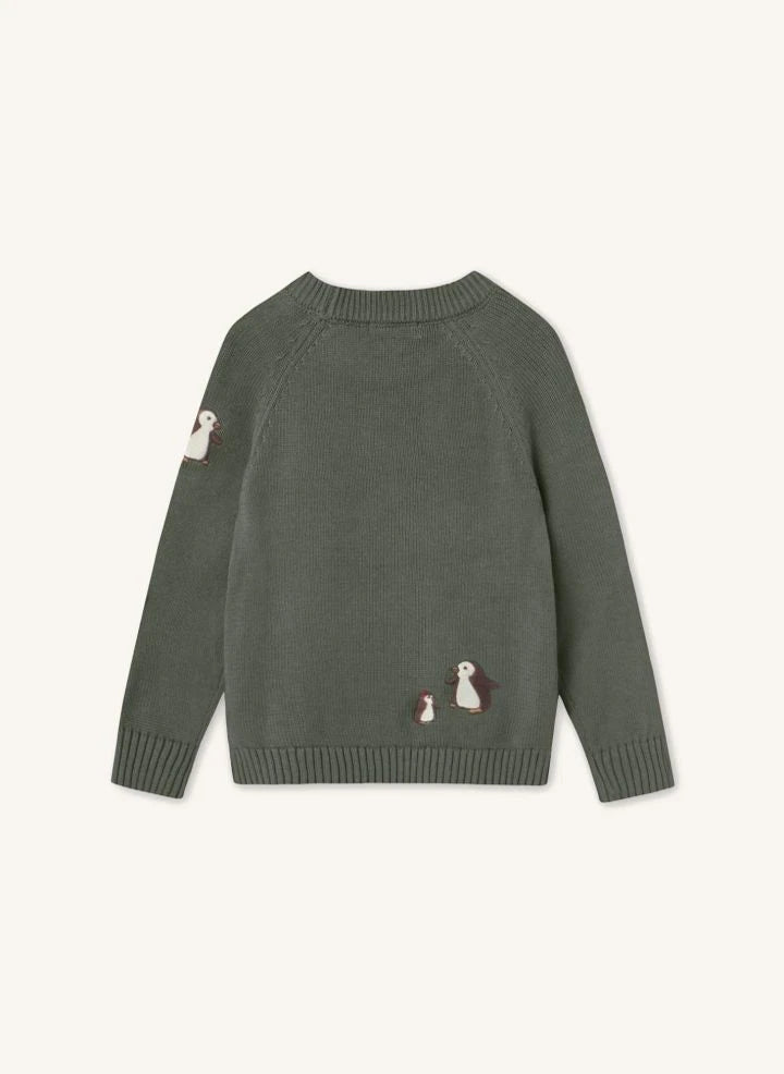 Fliink - Mahdi Organic Cotton Penguin Sweater | Green