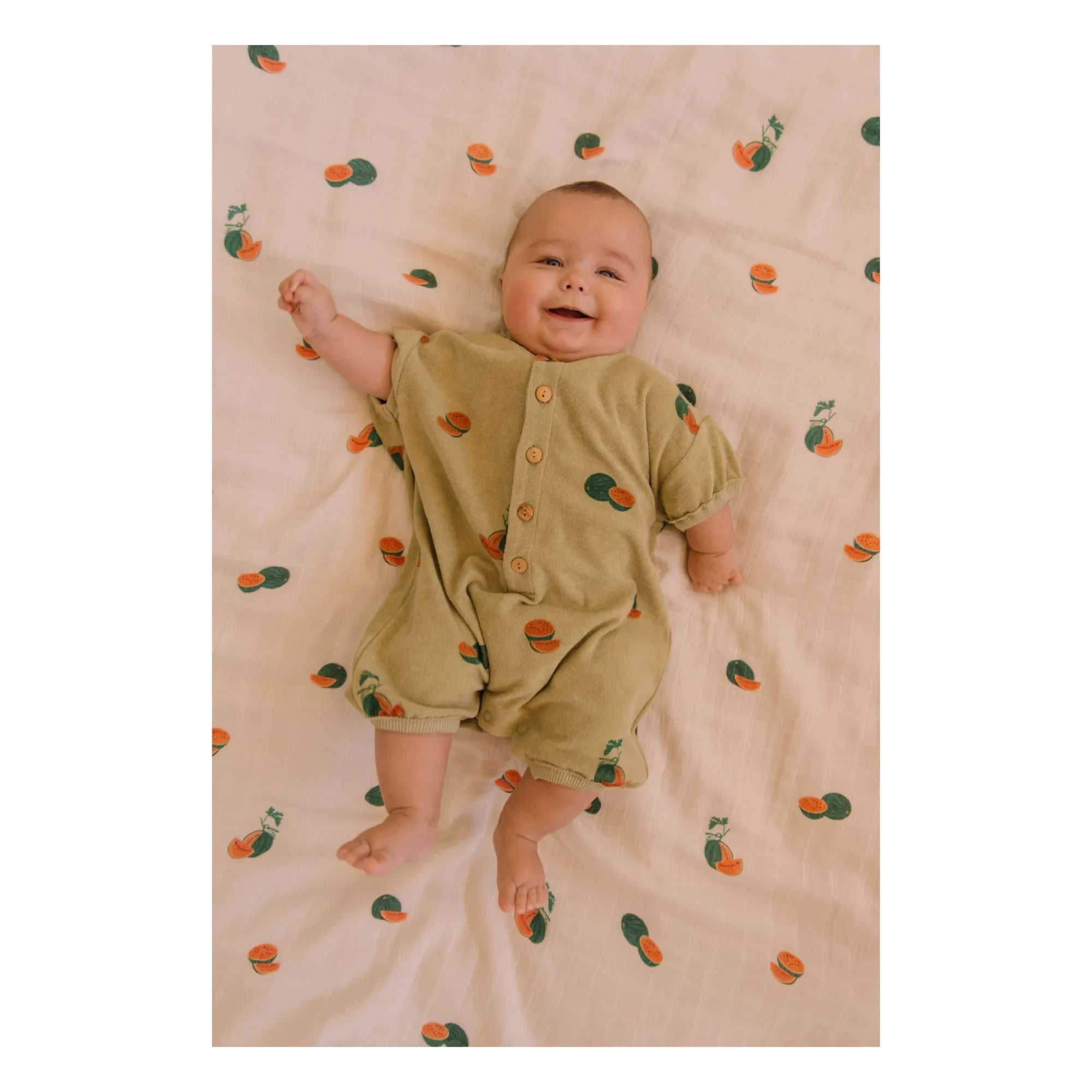 Studio Bohème - Bebecito Watermelon Organic Cotton Towel Romper | Khaki