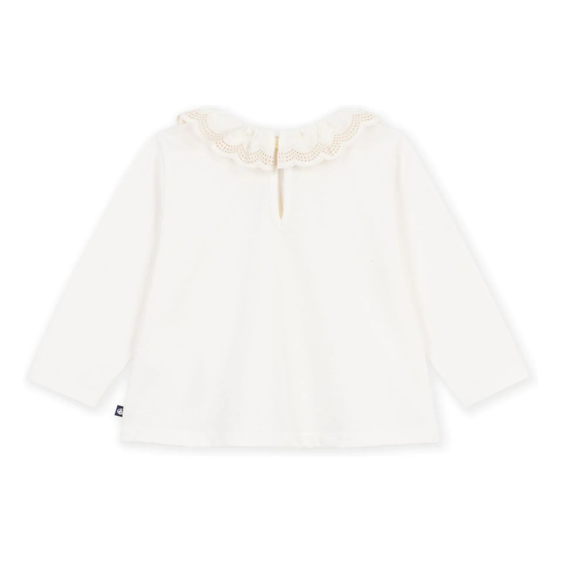 Petit Bateau - Organik pamuklu fırfırlı yakalı T-shirt | Beyaz