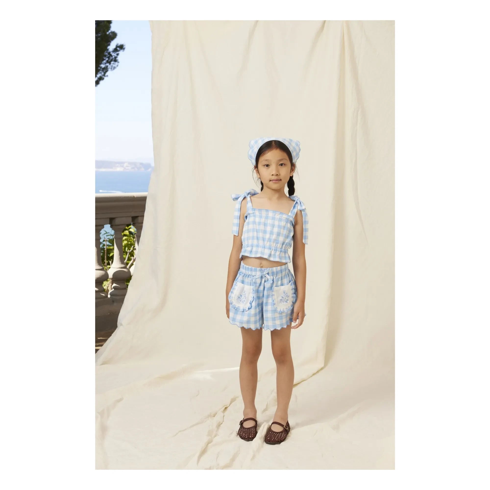 Bebe Organic - Viola Check Strapless Top | Light Blue