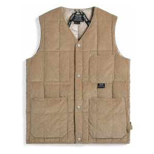 Taion - Sleeveless Velvet V-Neck Buttoned Jacket | Beige