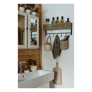 Cosydar - Metal and Palm Leaf Shelf | Black