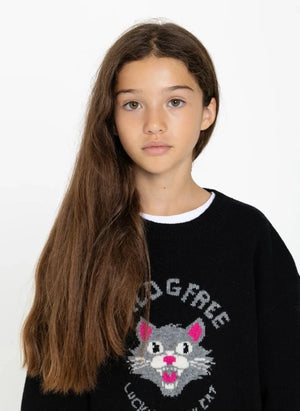Finger in the nose - Sally Black Cat Merino Wool Sweater | Black