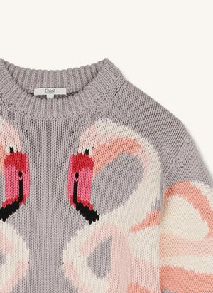 Chloé - Flamants Roses Organik Pamuklu Örgü Elbise | Kum