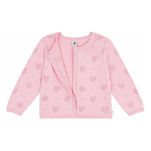 Petit Bateau - Organic Cotton Ribbed Heart Cardigan | Pink