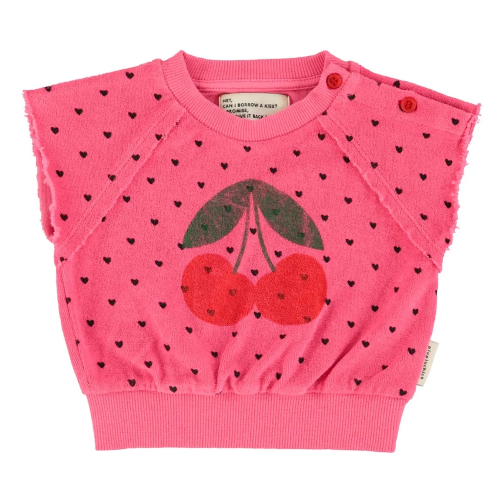 Piupiuchick - Cherry Organic Cotton Sleeveless Sweatshirt | Fuchsia