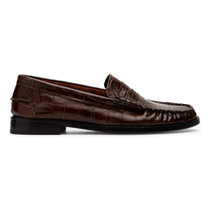 Augusta - Zoe Crocodile Pattern Loafer Shoes | Chocolate