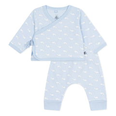 Petit Bateau - Organik Pamuk Tubique Balina Pantolon ve Kapanış Seti | Açık Mavi