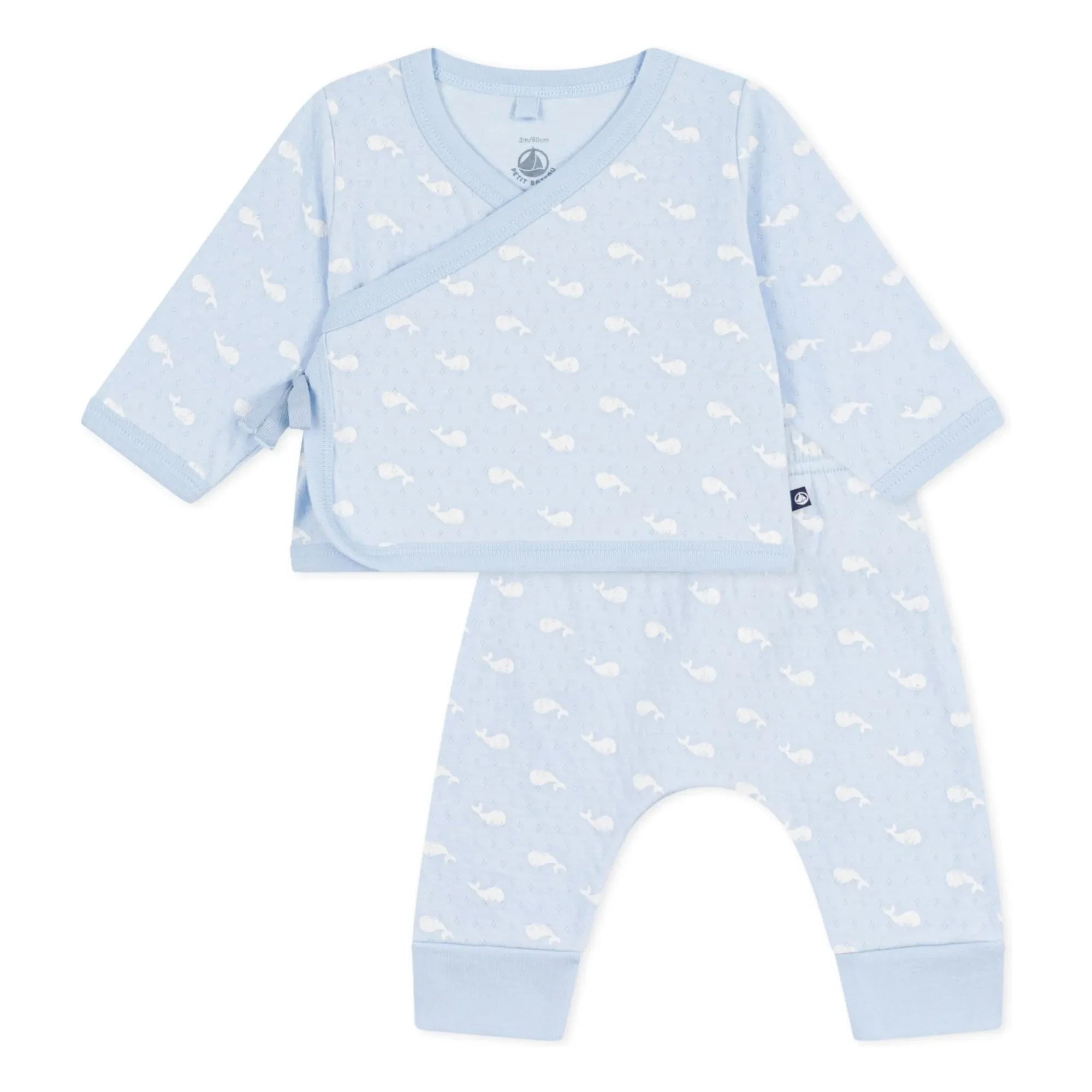 Petit Bateau - Organik Pamuk Tubique Balina Pantolon ve Kapanış Seti | Açık Mavi