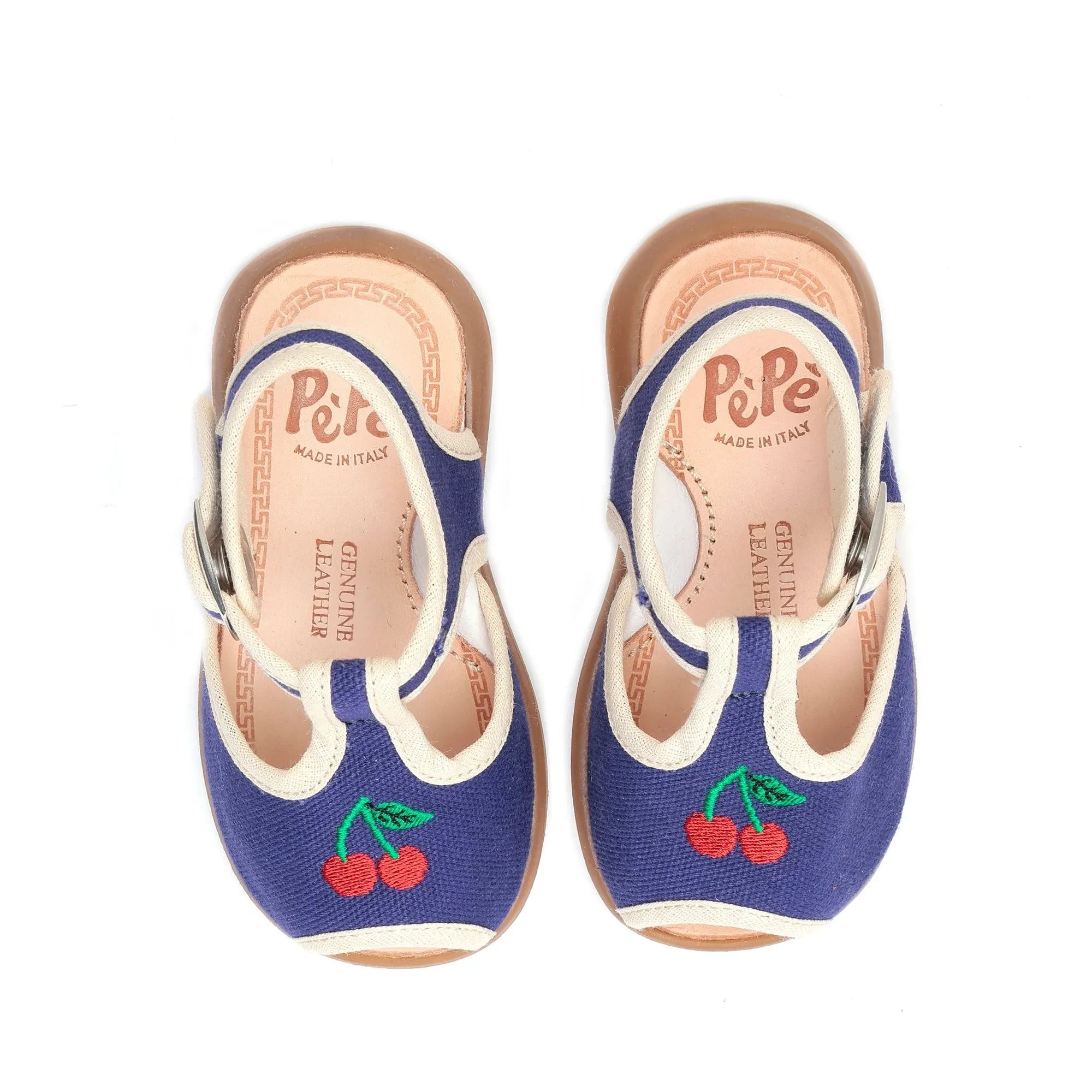 Pèpè - Cherry Embroidered Sandals | Indigo blue