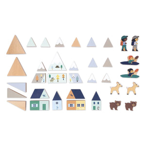 Janod - White Valley Wooden Block Set - Cross Roads