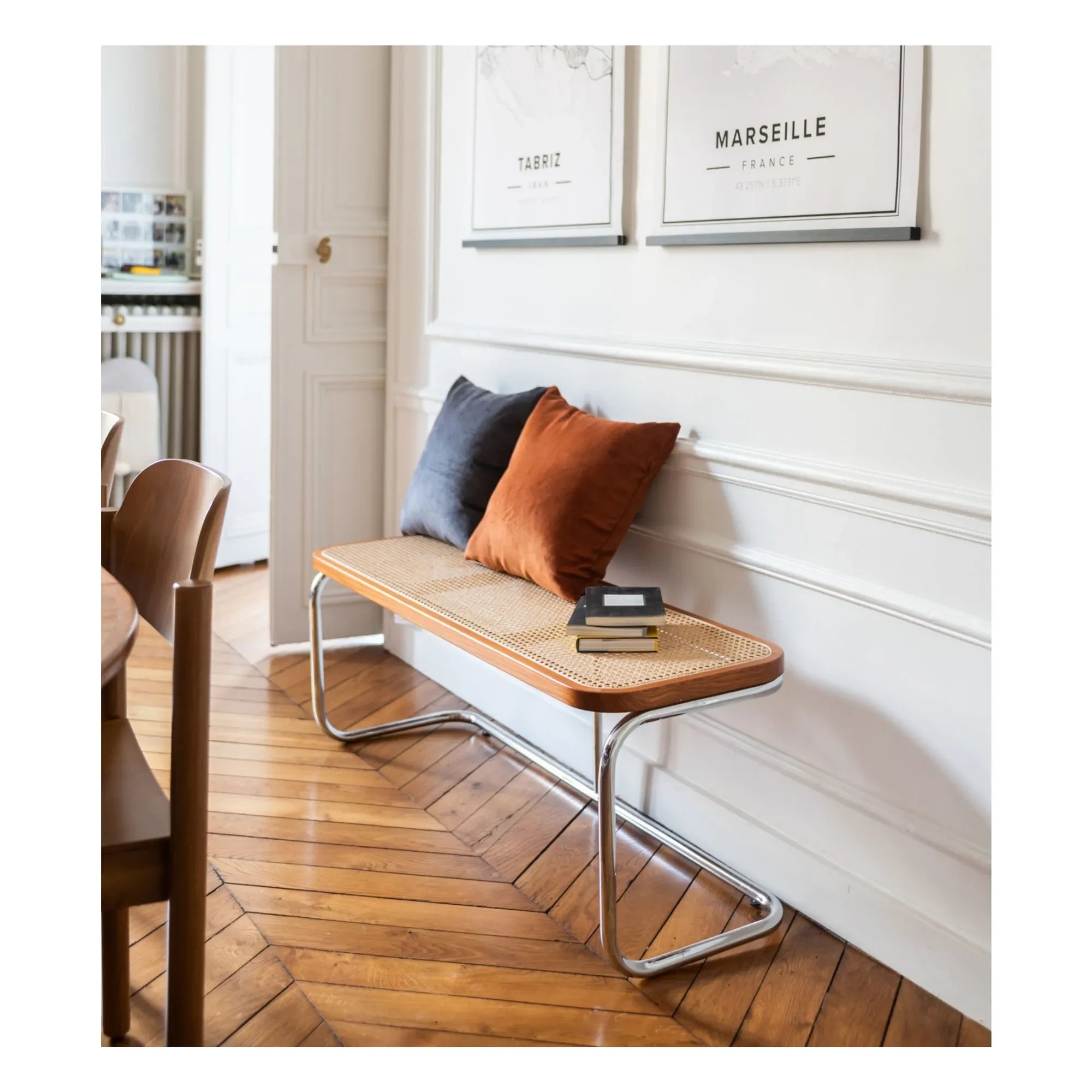 The Socialite Family - Kiosk Chrome-Plated Metal and Wicker Bench