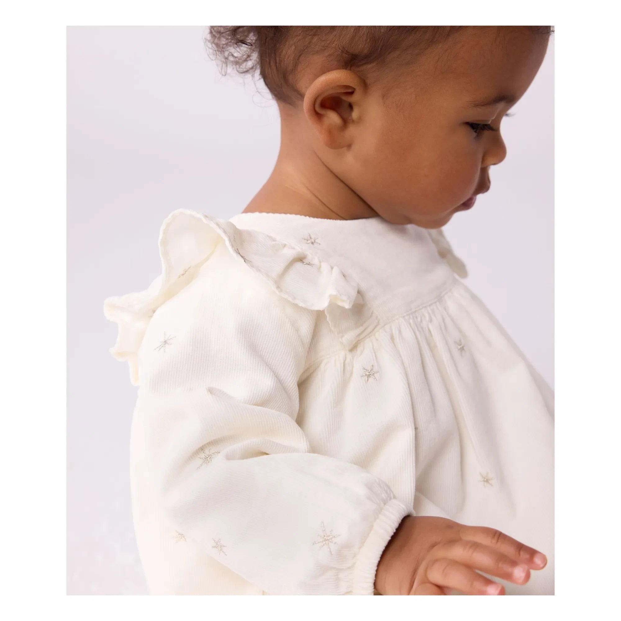 Petit Bateau - Yıldız Fırfırlı Elbise | Ekru