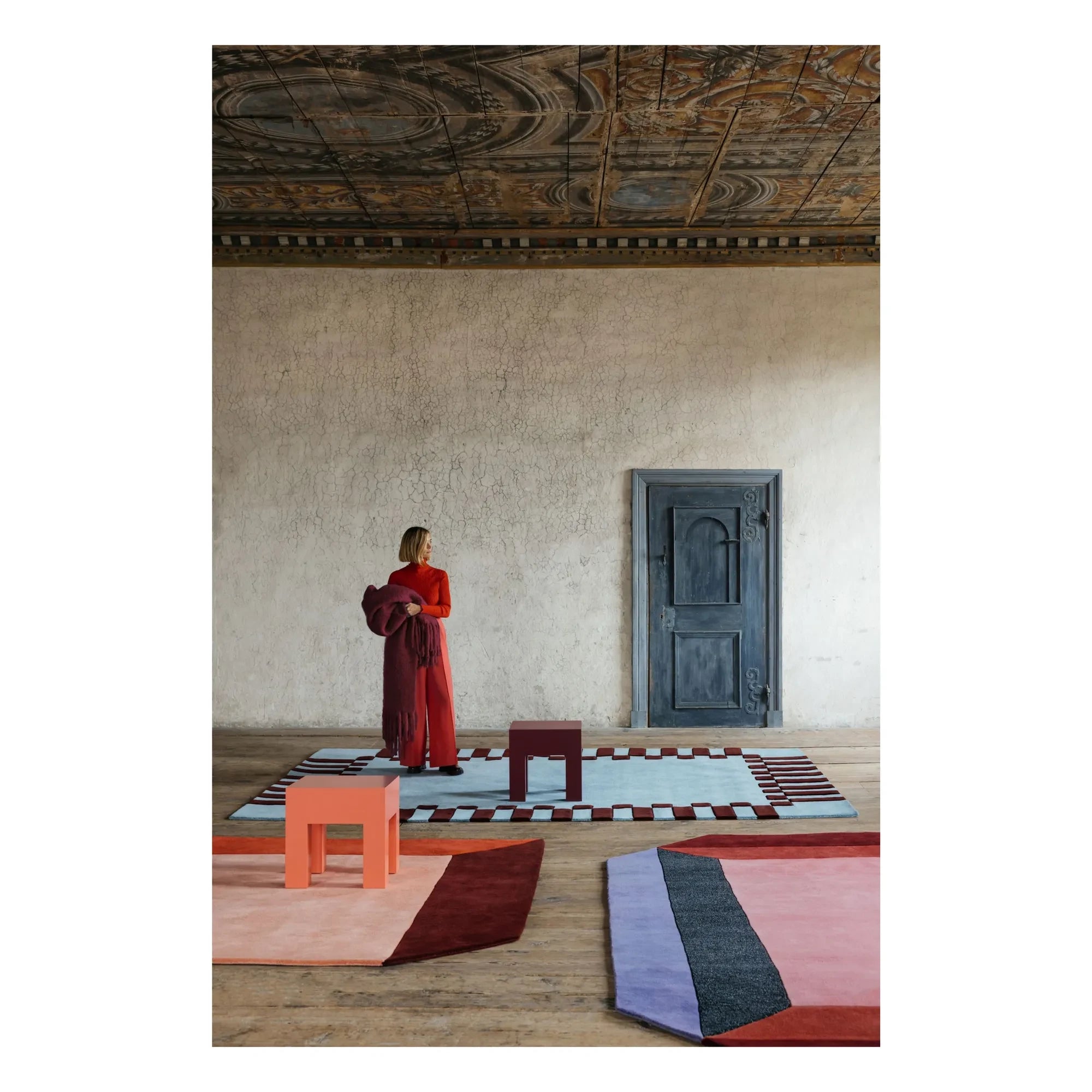 Layered - Teklan Frame Wool Rug, Tekla Evelina Severin | Blue