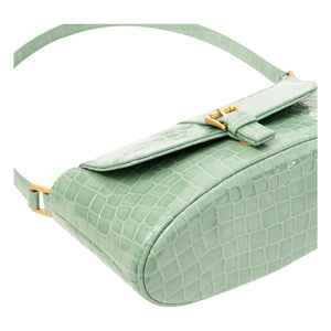 BY FAR - Miranda Baguette Crocodile Pattern Leather Bag | Mint Green