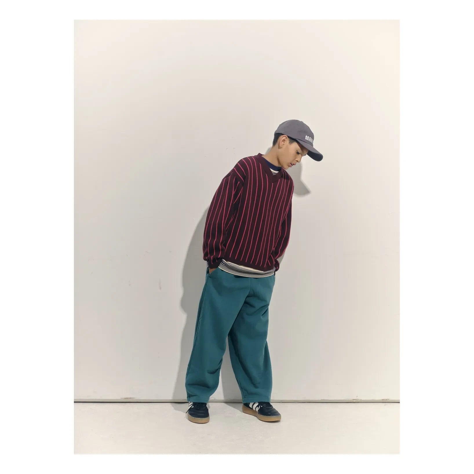 Main Story - Organik Pamuklu Çizgili V Yaka Sweatshirt | Bordo
