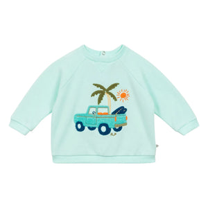 Arsène et Les Pipelettes - Sweat Car Organic Cotton Baby | Turquoise