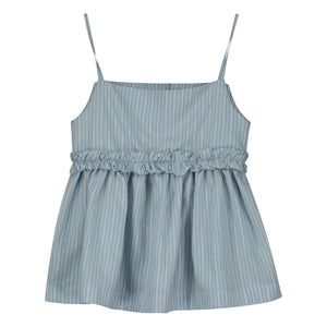 Tangerine - Striped Ruffle Top | Pale blue