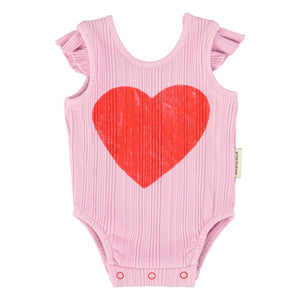 Piupiuchick - Organic Cotton Heart Ribbed Bodysuit | Lilac