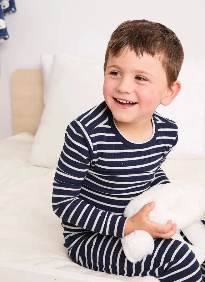 Petit Lem - Striped Ribbed Pajamas in Modal and Organic Cotton | Navy