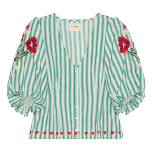 SISSEL EDELBO - Lotta Striped Organic Cotton Blouse | Green
