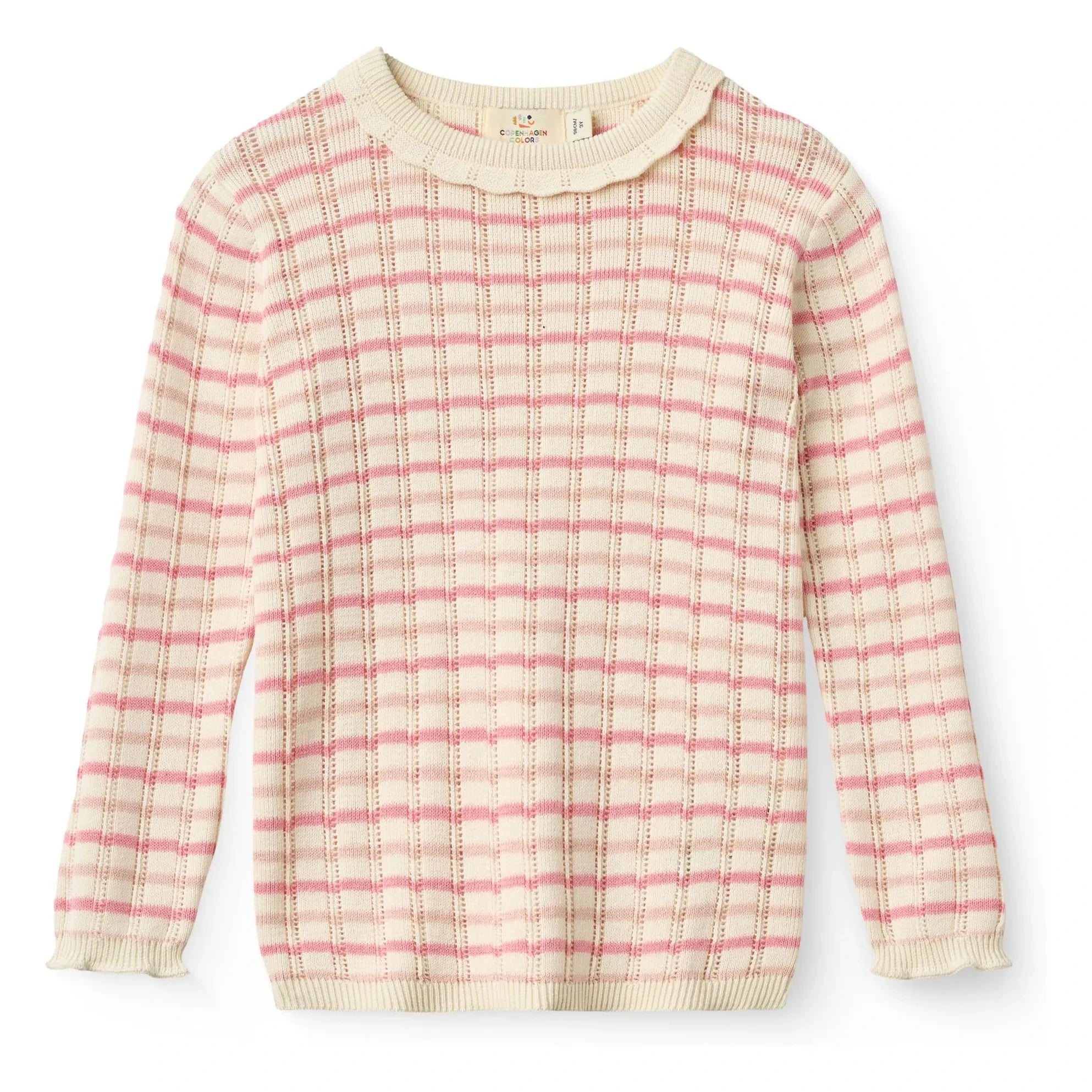 Copenhagen Colors - Pointelle Striped Organic Cotton Mesh T-Shirt | Pink