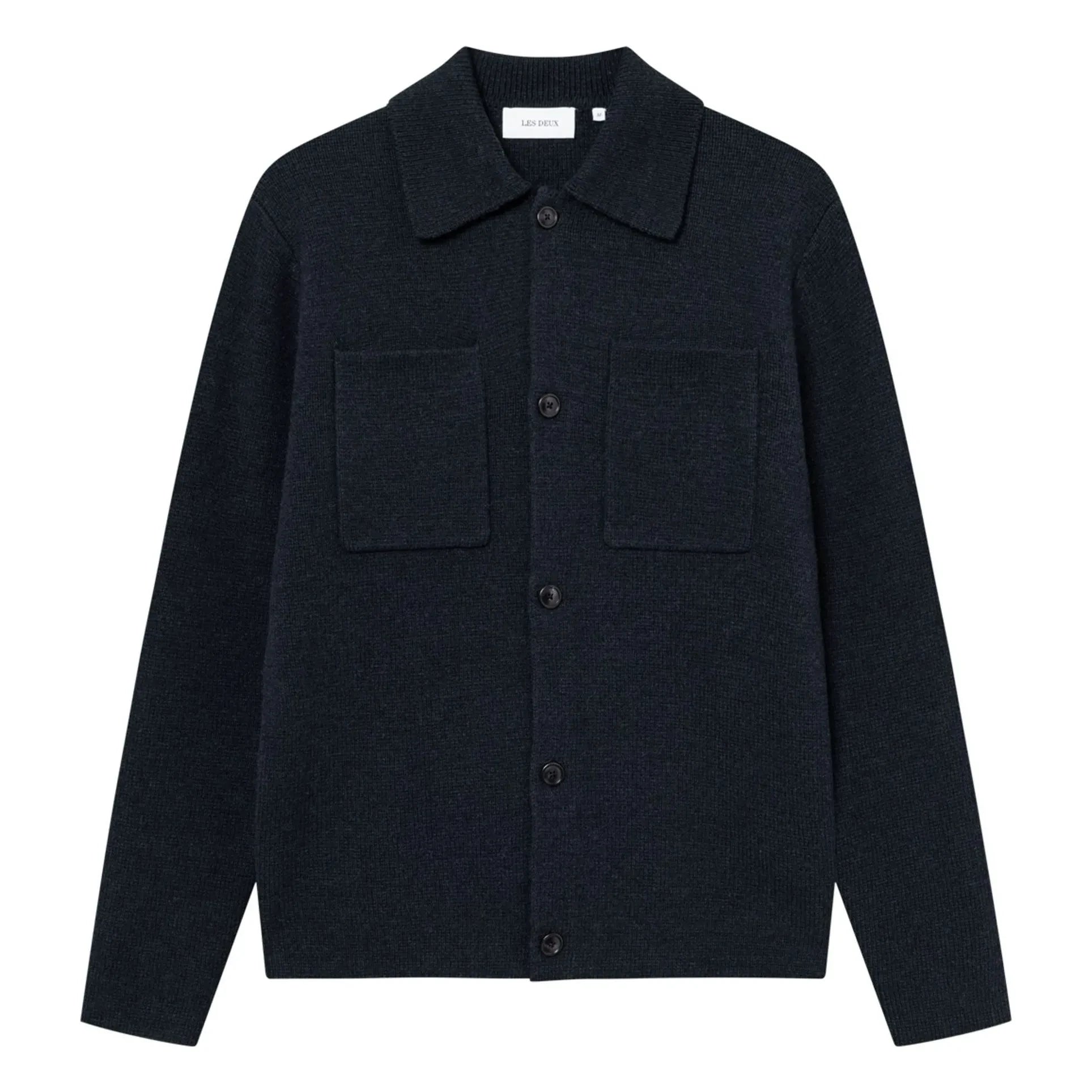 Les Deux - Fischer Milano Thick Wool Ribbed Collar Overshirt | Dark Blue