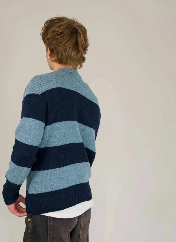 Origin Knitwear - Striped Wool Seamless Sweater | Blue