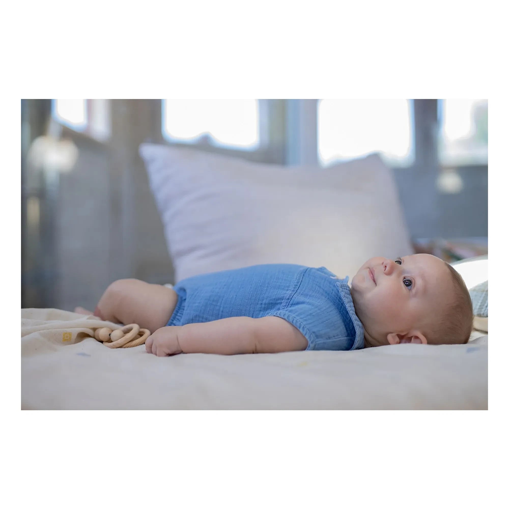 1+ in the family - Denim Claudine Collar Romper Zacinto | Light Blue