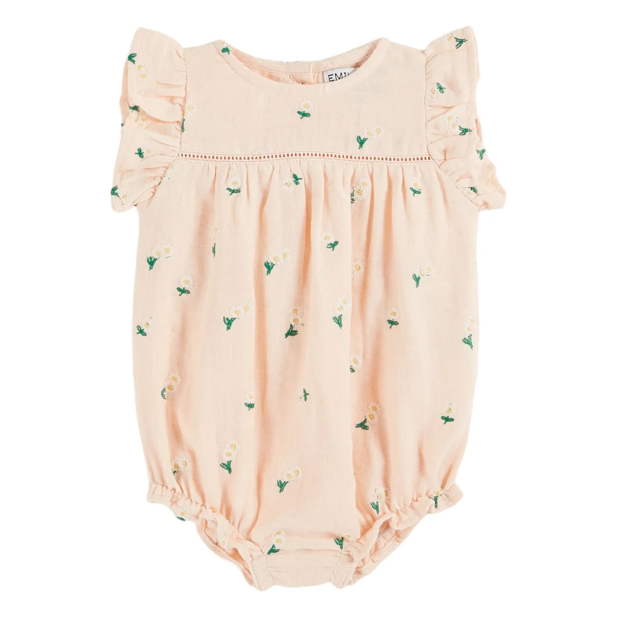 Emile et Ida - Floral Embroidered Romper | Pale Pink