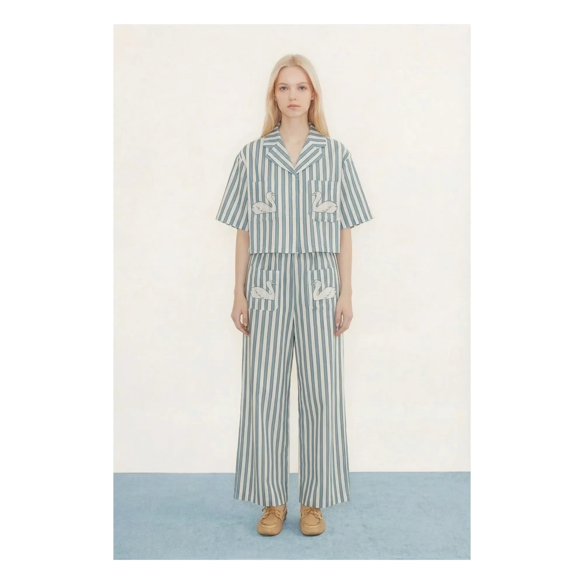 The Tiny Big Sister - Linen and cotton swan shirt | Blue