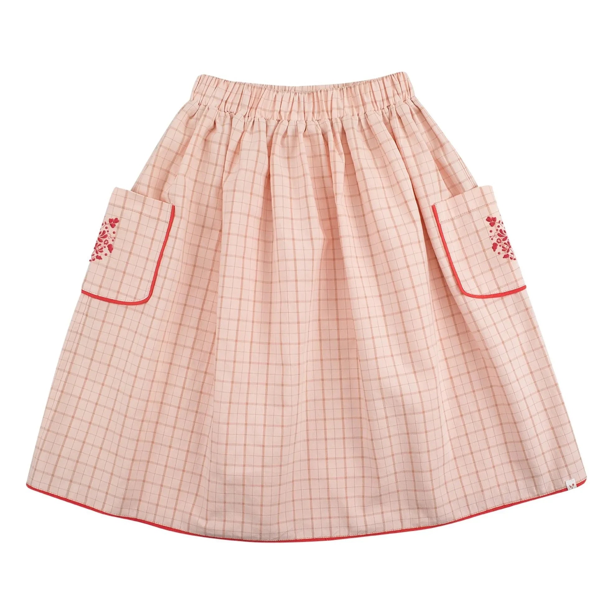 THE LiTTLE POETS - Amália embroidered skirt Organic cotton plaid | Light Pink