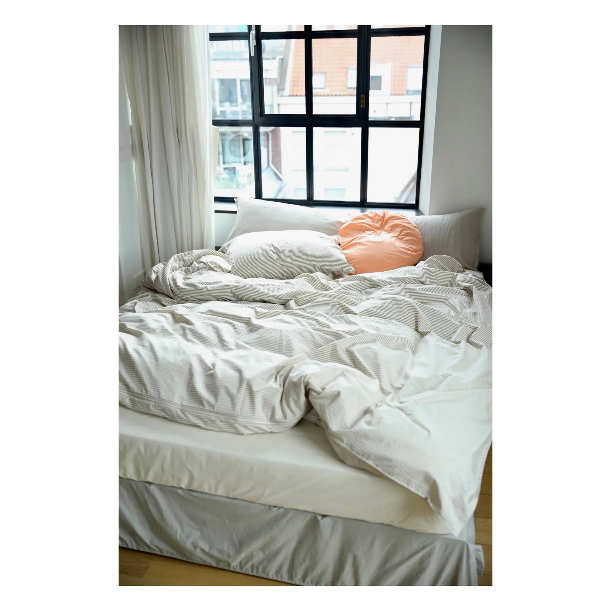 Suite 702 - Organic Percale Striped Duvet Cover - Olive-Cream | Olive