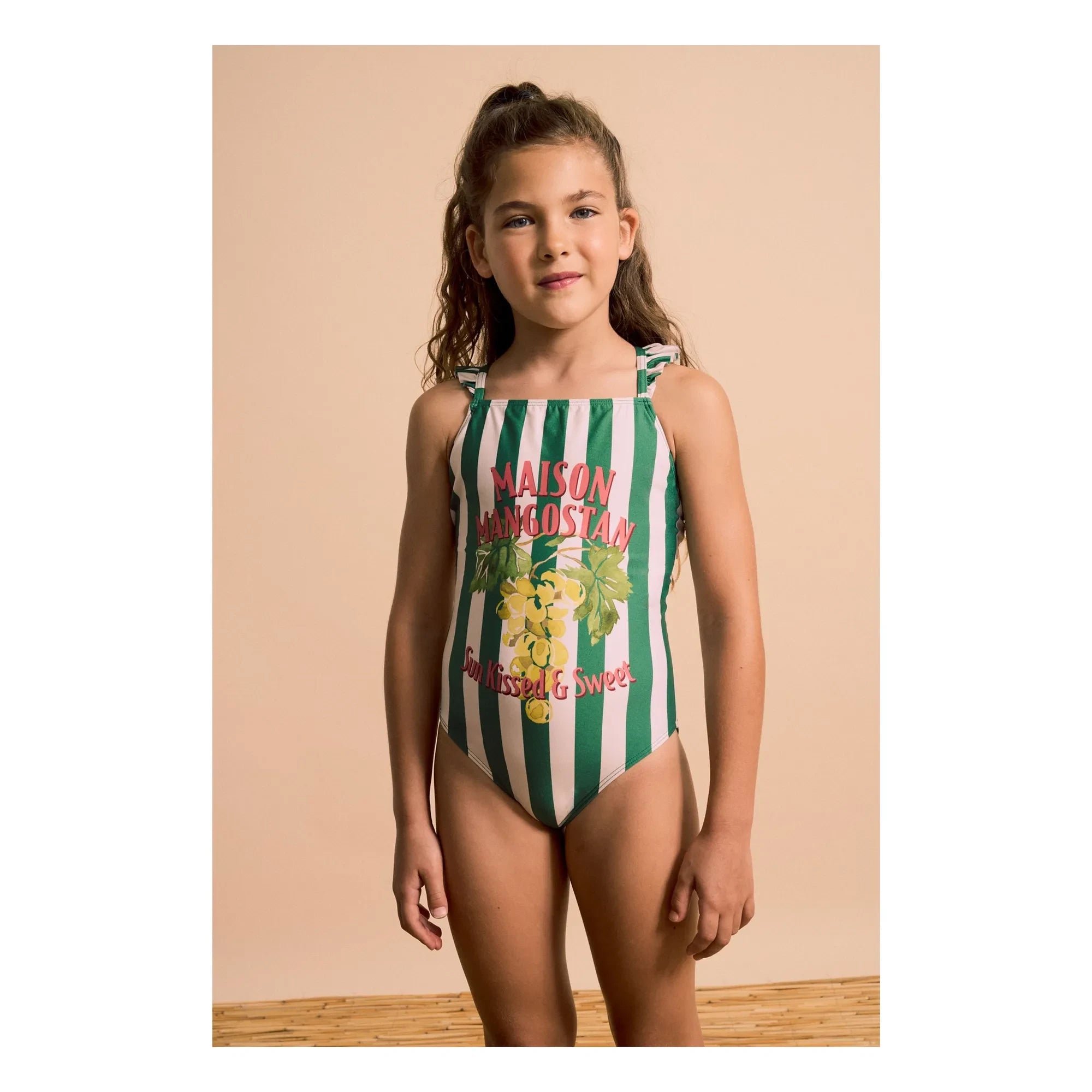 Maison Mangostan - Dried Grape Striped Swimsuit | Green