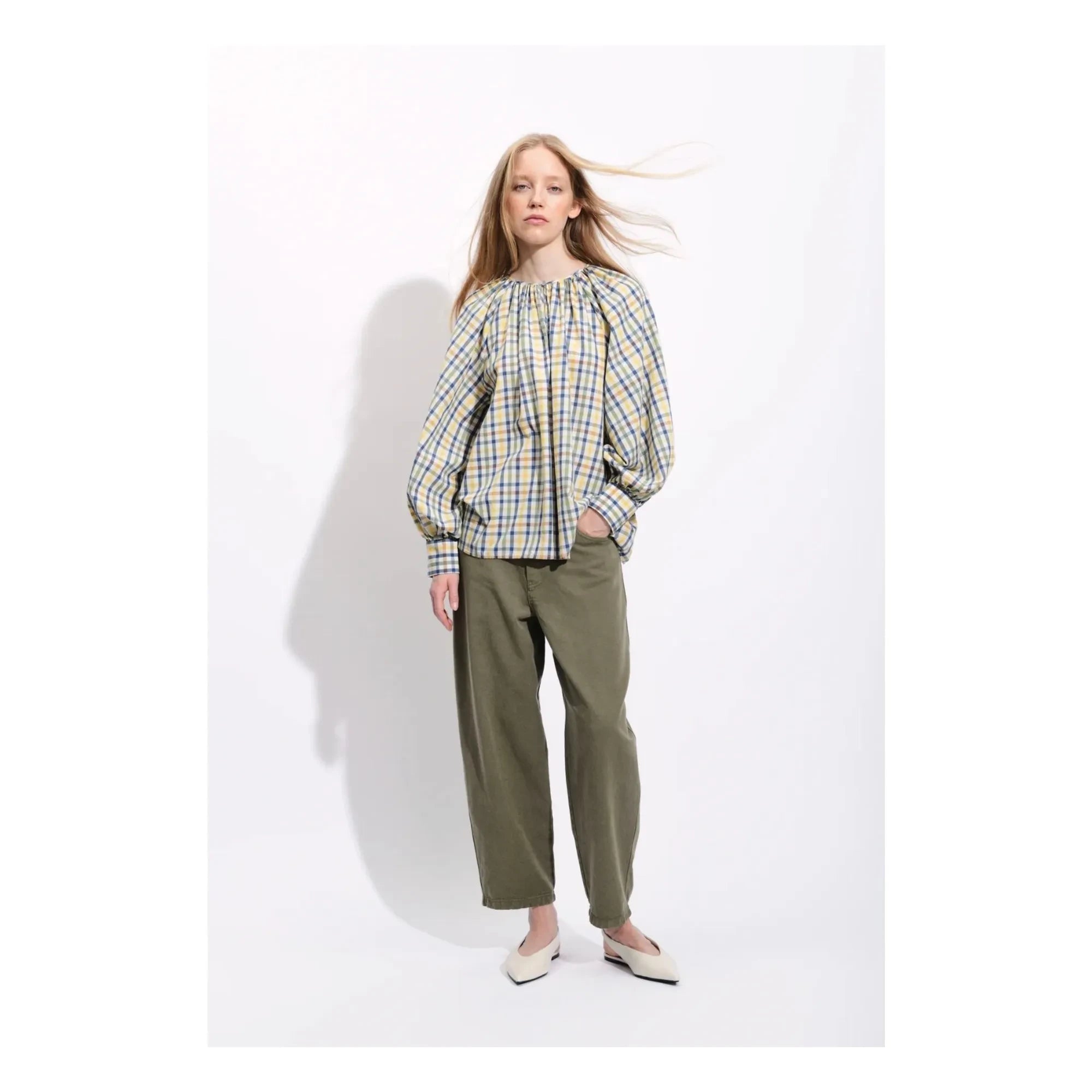 BELLEPIECE - Ernesto Cotton Check Blouse | Blue