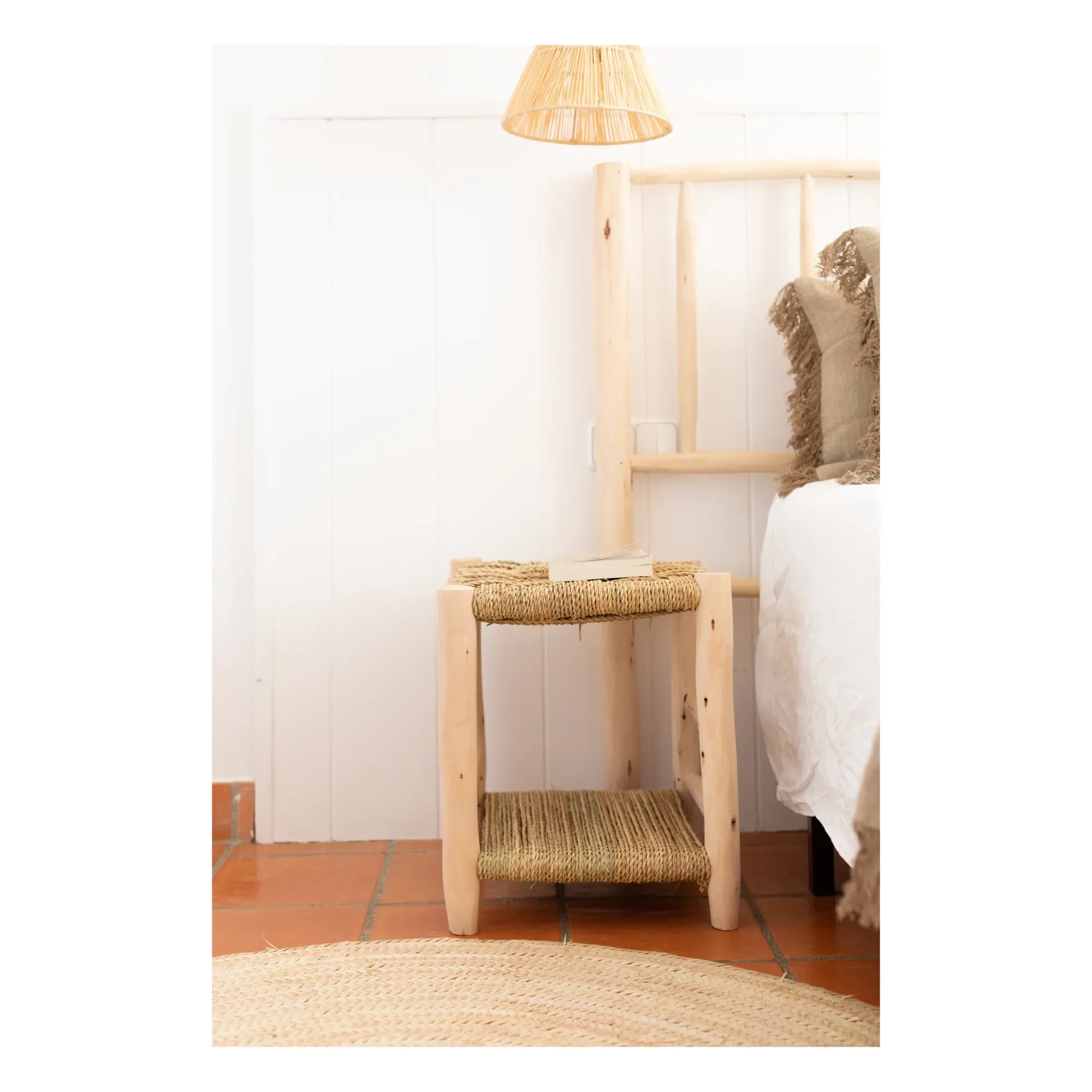 Cosydar - Palm Leaf and Raw Wood Nightstand