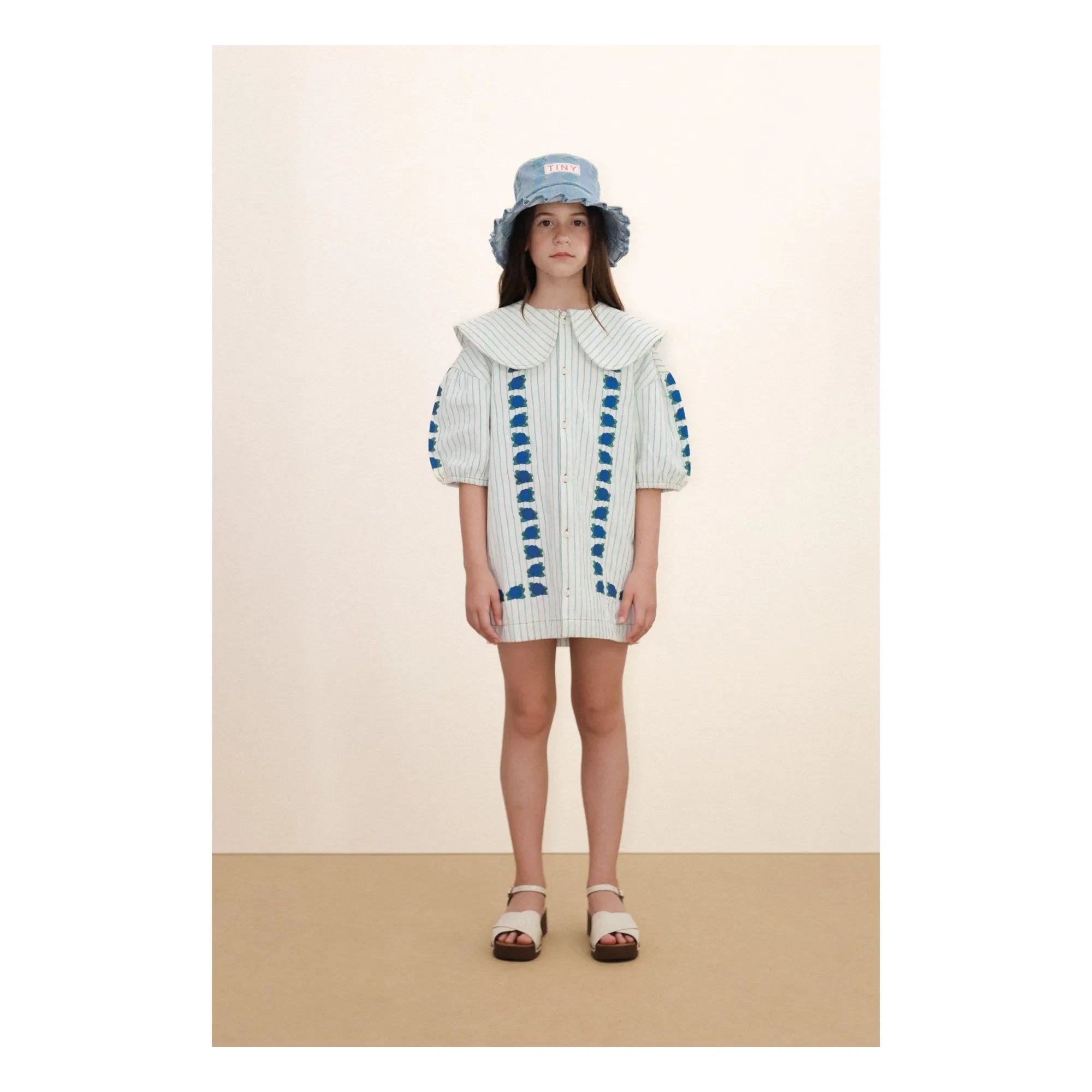 Tinycottons - Çiçek Oversize Yaka Elbise | Mavi